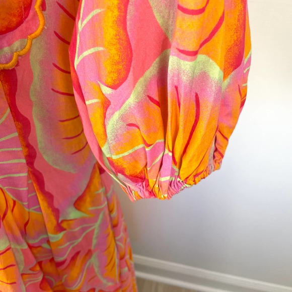 Farm Rio Bright Forest Button Front Midi Dress In Orange Size Medium New - Picture 14 of 16